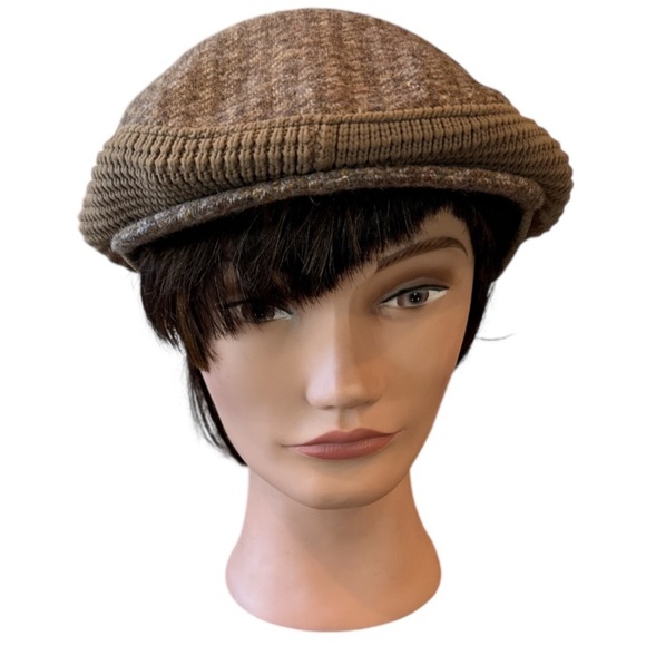 Vintage The Edinburgh Woolen Mill Pure Wool Brown Houdstooth Newsboy Cap Size OS - Picture 1 of 12